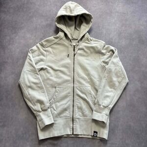 American Giant Full Zip Hoodie Mens Sand Beige Heavyweight Elbow Patches